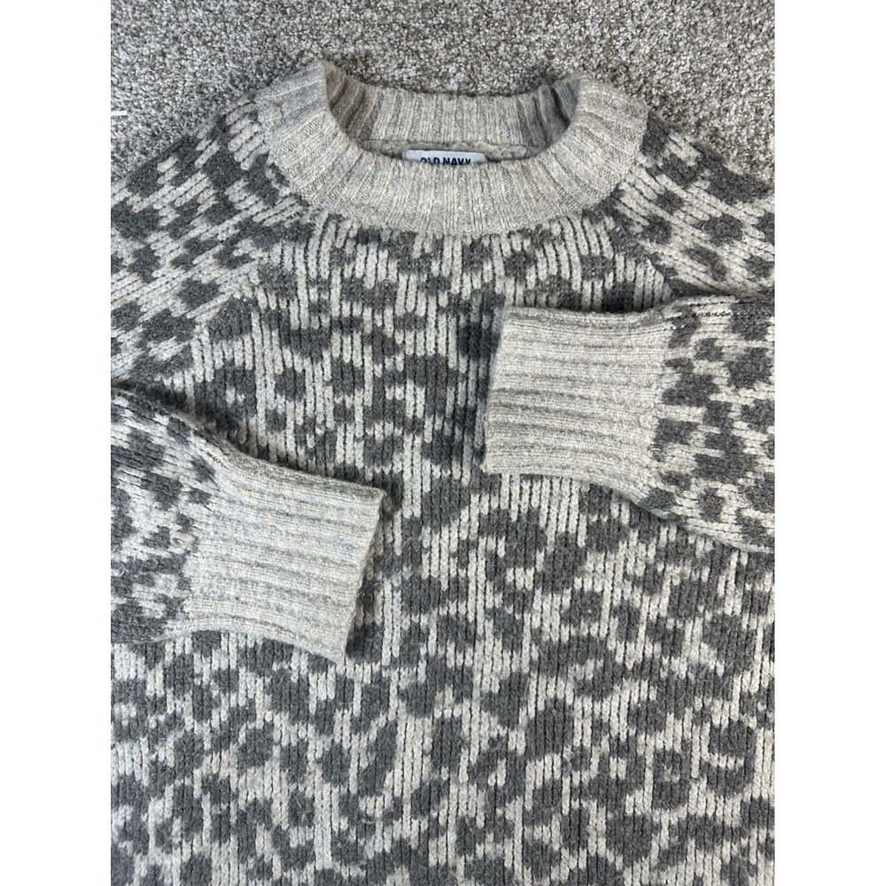 Old Navy Cozy PO-Haye Cheetah Print Sweater Grey Large 720552-00